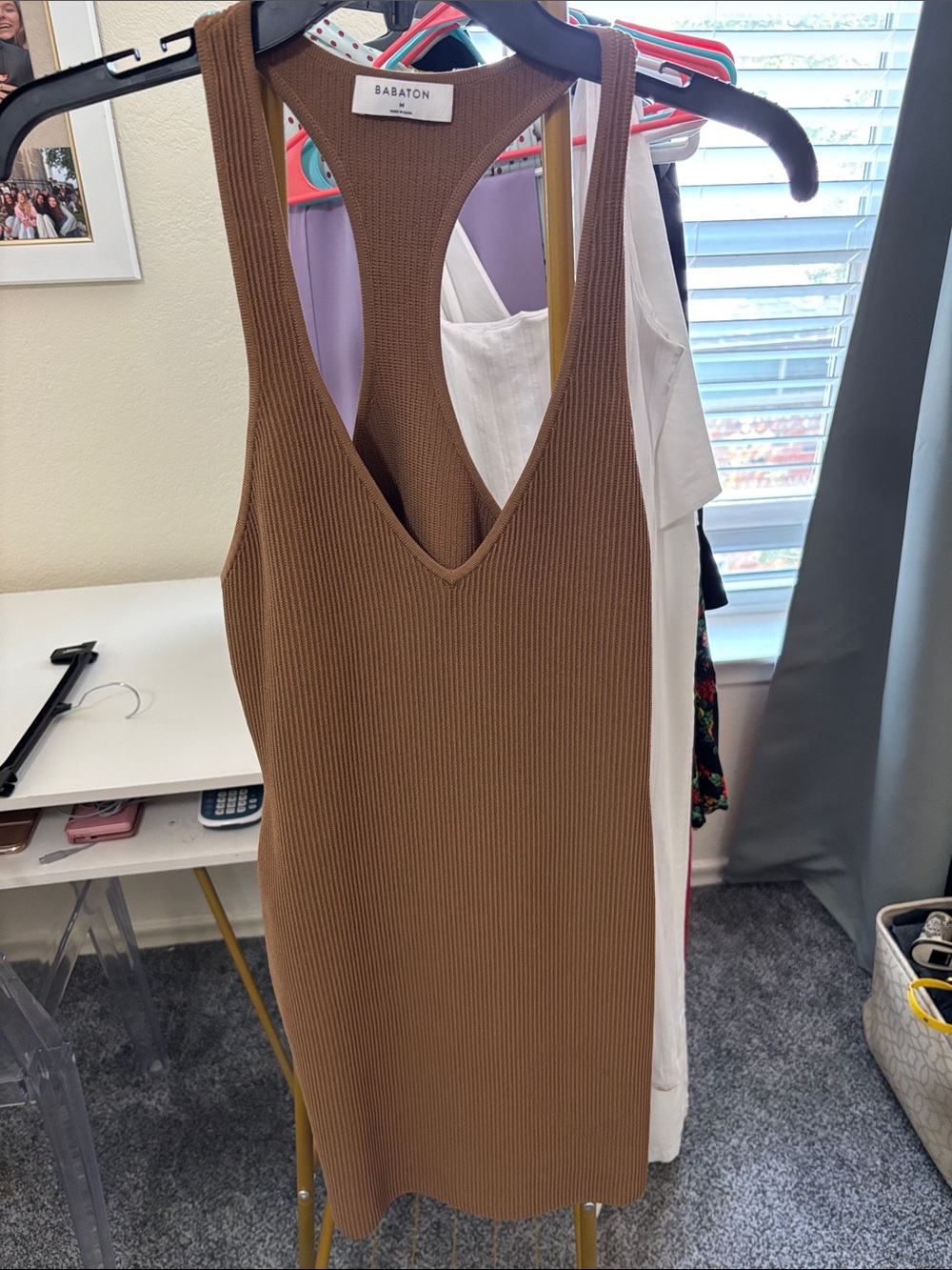 Aritzia Babaton Ribbed Knit Tank Dress - Brown